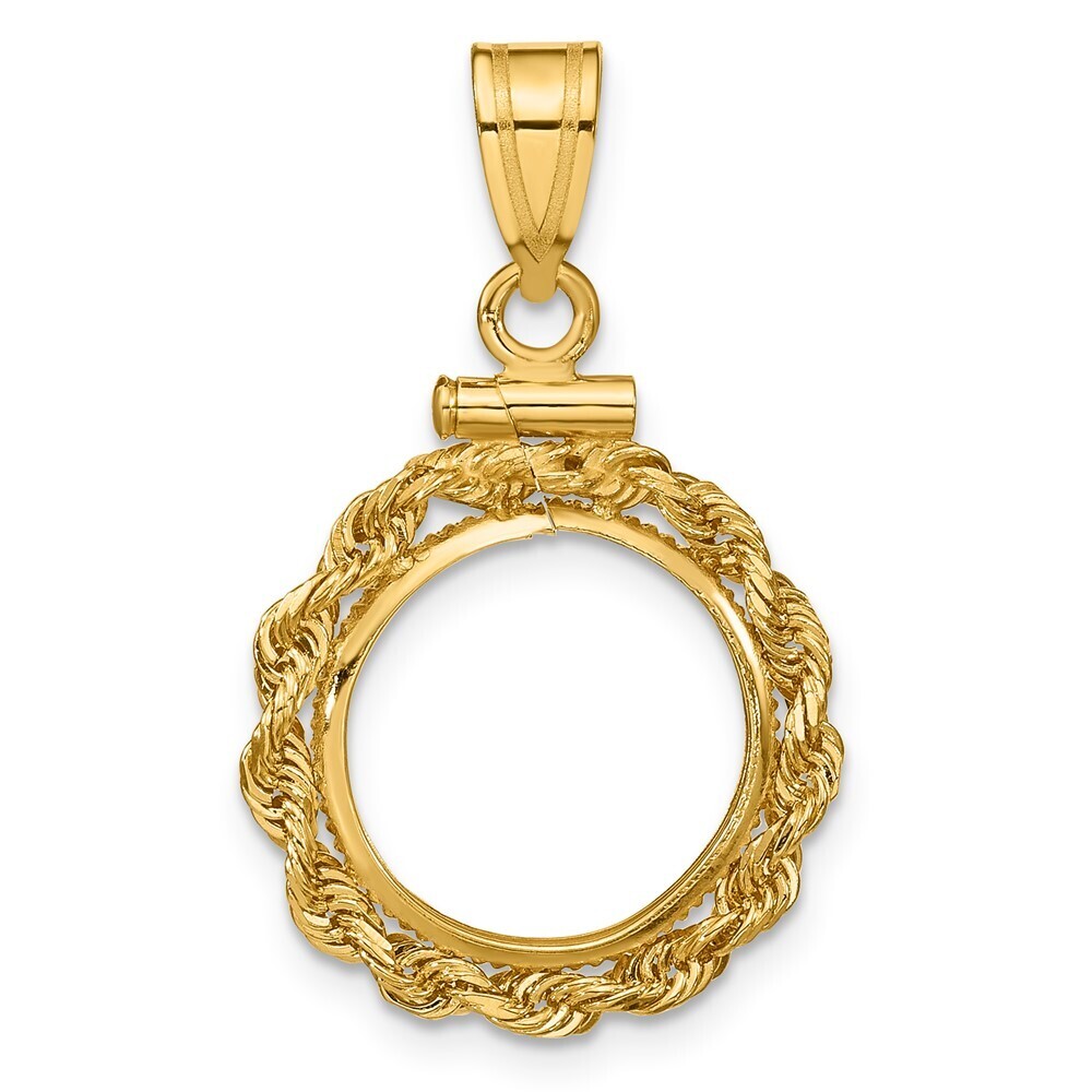 14k Yellow Gold Polished Rope 13.0mm X 1.1mm Screw Top Coin Bezel Pendant